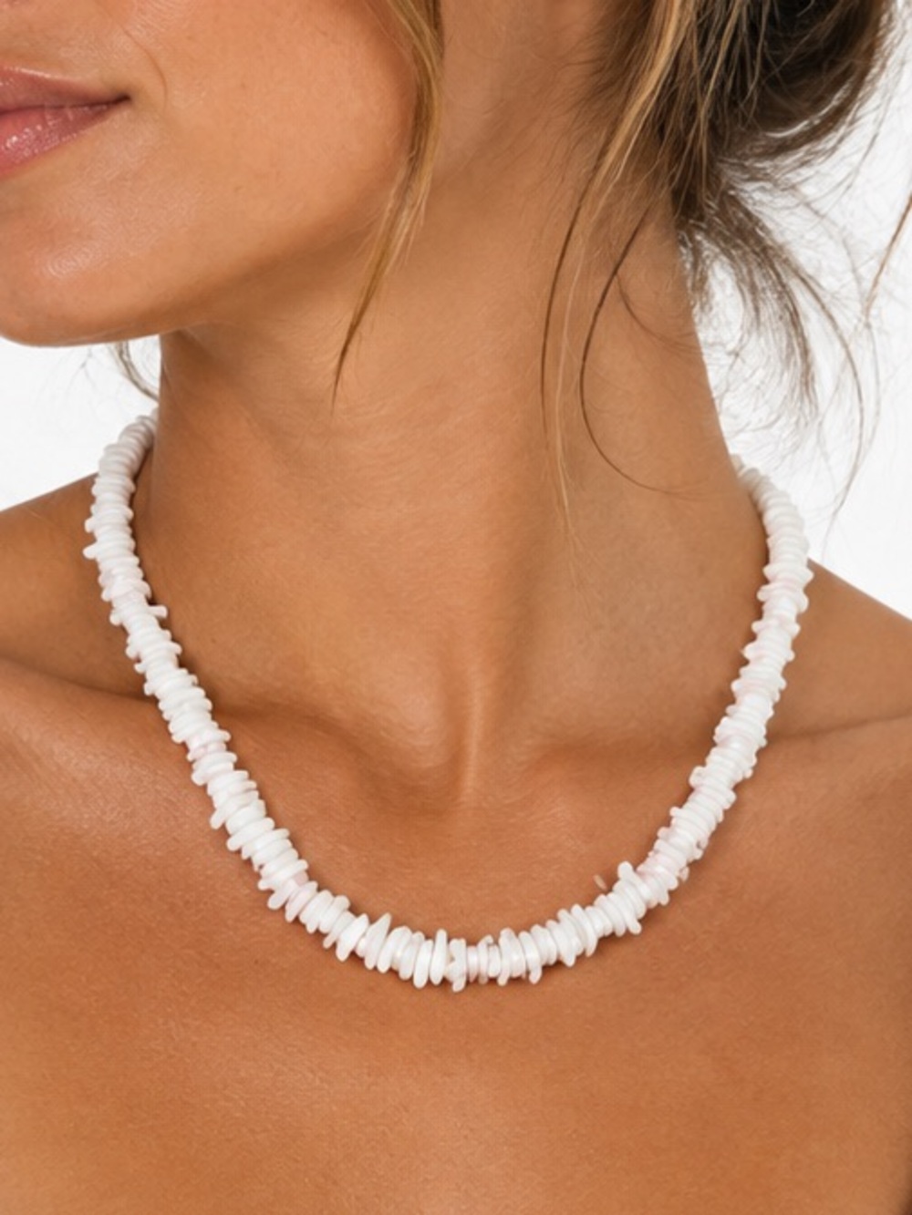 Vintage Pinkish-White Shell Chip Necklace | Natural Shell Beads | Coastal Boho